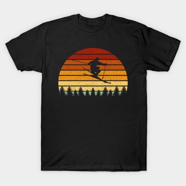 Vintage Sunset Skiing Gift For Skiers T-Shirt by OceanRadar